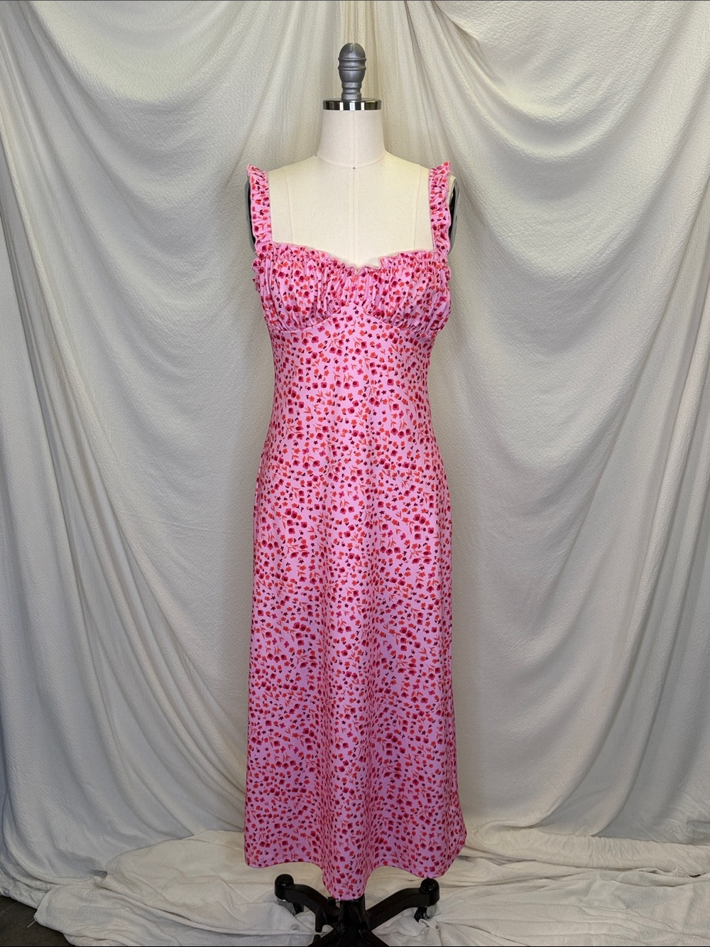 Pink Floral Square-Neck Maxi Dress